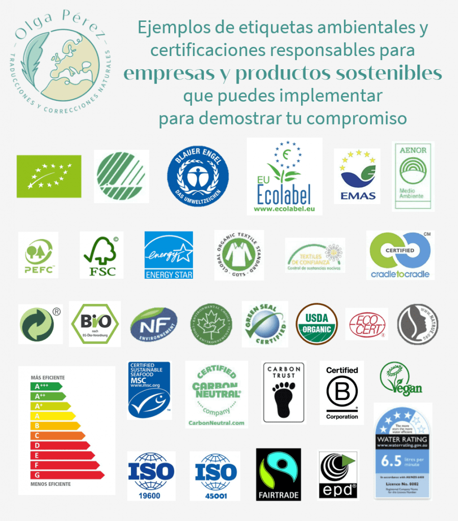 Ejemplos de etiquetas ambientales y certificaciones responsables para empresas y productos sostenibles